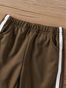 SHEIN 2pcs Baby Girls' Fall Long Sleeve Sweatshirt And Pants Set With Bowknot Knitted Fabric School Family Matching Brown Stripe Kawaii Cute - Brown - View 7