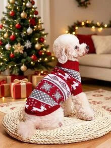 SHEIN 1pc Christmas Reindeer Sweater Is Suitable For Small And Medium Sized Dogs And Cats Christmas Holiday Costumes - Multicolor - View 1