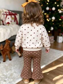 Baby Girl Autumn/Winter Cute Sweet Floral Butterfly Print Long Sleeve Crew Neck Sweatshirt And Flare Pants 2 Pieces Set, Chill, Kawaii, Cozy Fall - Multicolor - View 2