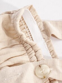 SHEIN Maternity Jumpsuit Casual Elegant Comfortable Wide Strap Front Button Side Zipper A-Line Wide Leg Beige Jacquard Textured Fabric Long Party Summer - Apricot - View 10