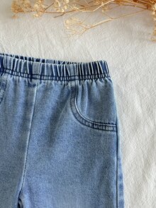 Vintaside Kids 2件組幼童女嬰上衣與牛仔褲套裝，棕色與藍色格紋編織長袖彼得潘領，荷葉邊蝴蝶結流蘇下擺，適合戶外、學校、秋季 - 棕色 - 查看 3