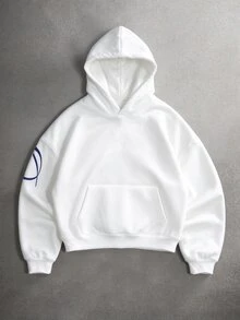 Manfinity Hypemode Men's Letter Print Long Sleeve Casual Pocket Hoodie Sweatshirt - White - View 2