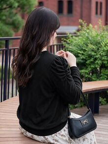 Bijouette Plus Size Korean Street Style Button T-Shirt For Vacation And Travel - Black - View 2