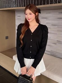 Bijouette Plus Size Korean Street Style Button T-Shirt For Vacation And Travel - Black - View 12