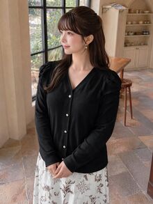 Bijouette Plus Size Korean Street Style Button T-Shirt For Vacation And Travel - Black - View 4