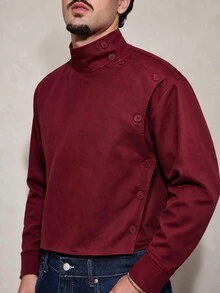 FeverCity Men's Fashion Button Long Sleeve Jacket For Daily Wear - Burgundy - View 1