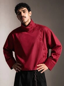 FeverCity Men's Fashion Button Long Sleeve Jacket For Daily Wear - Burgundy - View 11