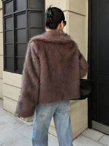 DAZY Women's Solid Color Casual Versatile Winter Faux Fur Coat - Brown - View 6