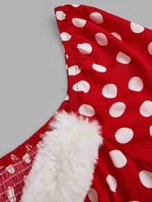 Sweetra Plus Size Red Polka Dot Plush Patchwork Dress Christmas - Multicolor - View 5