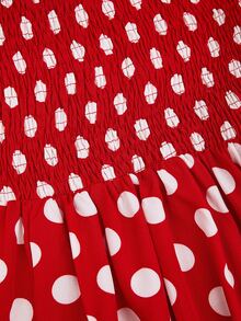 Sweetra Plus Size Red Polka Dot Plush Patchwork Dress Christmas - Multicolor - View 3