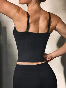 Solea Cove Women's Solid Color Slim Fit Versatile Casual Daily Wear Camisole Sports T-Shirt - Black - View 3