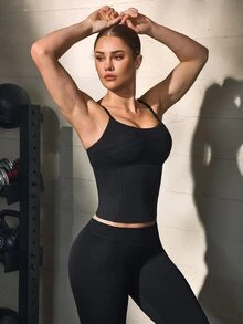 Solea Cove Women's Solid Color Slim Fit Versatile Casual Daily Wear Camisole Sports T-Shirt - Black - View 6