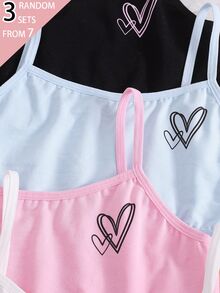 3 Sets Tween Girl Cotton Solid Color Textured Fabric Pink Purple Grey Nude Black White Simple Sweet Basic Style Traceable Cotton Camisole Triangle Set - Multicolor - View 5