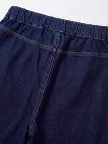 SHEIN MOD 大尺碼女款鈕扣休閒日常牛仔褲，秋冬女裝套裝，拿破崙扣牛仔褲，高腰牛仔褲，寬腿牛仔褲，百搭 - 藍色 - 查看 5