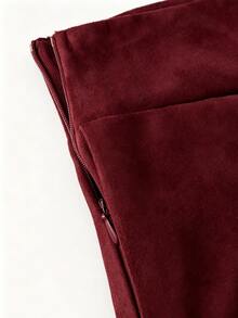 Everyssa Women's Elegant Coffee-Colored High-Waisted Wide-Leg Long Pants - Burgundy - View 6