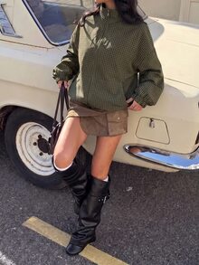 Muchica Plaid Woven Women's Thin Jacket - Army Green - View 6