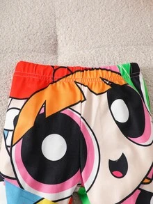 THE POWERPUFF GIRLS X SHEIN 2件組女嬰卡通圖案印花長袖衛衣與內搭褲套裝 多色休閒日常穿著 春秋款 - 彩色 - 查看 4