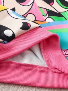 THE POWERPUFF GIRLS X SHEIN 2件組女嬰卡通圖案印花長袖衛衣與內搭褲套裝 多色休閒日常穿著 春秋款 - 彩色 - 查看 5