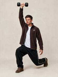 Men's Geometric Pattern Long Sleeve Zip-Up Casual Sports Jacket - Brown - View 3