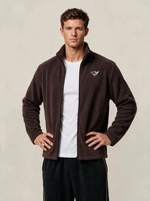 Men's Geometric Pattern Long Sleeve Zip-Up Casual Sports Jacket - Brown - View 4