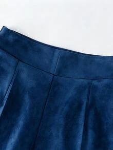 Everyssa Women's Elegant Coffee-Colored High-Waisted Wide-Leg Long Pants - Navy Blue - View 3