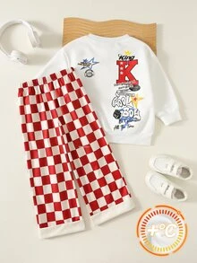 SHEIN Young Boy Cartoon Pattern Kids Knitted Soft Crew Neck Long Sleeve Pullover Sweatshirt And Elastic Waist Long Autumn Pants 2 Pieces Set - Multicolor - View 7