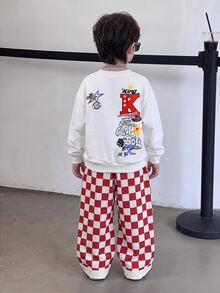 SHEIN Young Boy Cartoon Pattern Kids Knitted Soft Crew Neck Long Sleeve Pullover Sweatshirt And Elastic Waist Long Autumn Pants 2 Pieces Set - Multicolor - View 1