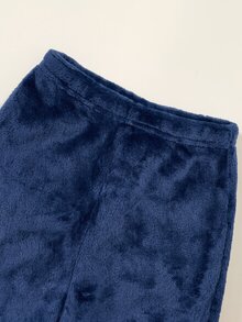 SHEIN 男嬰字母刺繡毛絨單排扣長袖秋季上衣與長褲家居服，家庭套裝熱帶風，隨機發貨 - 寶藍色 - 查看 6