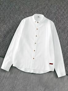 Mainfolk 男士純色長袖襯衫，適用萬聖節、聖誕節、冬季派對與秋季 - 白色 - 查看 11