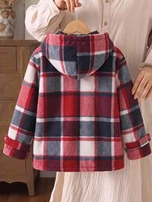 SHEIN Tween女孩兒童秋冬加厚格紋簡約舒適外套 - 彩色 - 查看 2