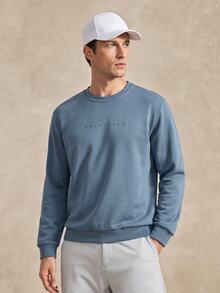 Courvante Men's Letter Print Crew Neck Long Sleeve Casual Loose Fit Sweatshirt Fall - Dusty Blue - View 1