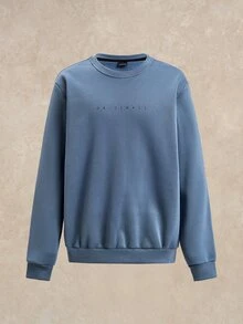 Courvante Men's Letter Print Crew Neck Long Sleeve Casual Loose Fit Sweatshirt Fall - Dusty Blue - View 3