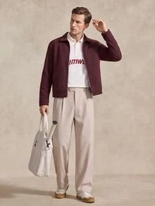 Courvante Men's Solid Color Zip-Up Casual Jacket, Autumn/Winter Men Zip Up Shirt Crop For Jackets Long Sleeve Sweater Business Daily Commute‌ Fall - Burgundy - View 2