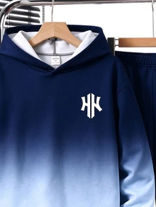 Teen Boy Casual Minimalist Long Sleeve Comfortable Hoodie & Pants 2 Pieces Set, Suitable For Autumn/Winter - Multicolor - View 3