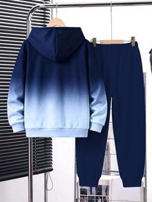 Teen Boy Casual Minimalist Long Sleeve Comfortable Hoodie & Pants 2 Pieces Set, Suitable For Autumn/Winter - Multicolor - View 5