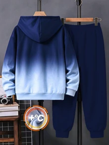Teen Boy Casual Minimalist Long Sleeve Comfortable Hoodie & Pants 2 Pieces Set, Suitable For Autumn/Winter - Multicolor - View 2