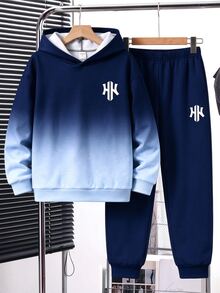 Teen Boy Casual Minimalist Long Sleeve Comfortable Hoodie & Pants 2 Pieces Set, Suitable For Autumn/Winter - Multicolor - View 6