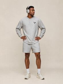 OTTIMOZO Men's Geometric Print Long Sleeve Button Half-Placket Sport Sweatshirt - Light Grey - View 5