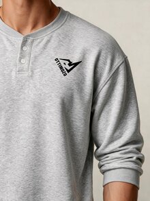 OTTIMOZO Men's Geometric Print Long Sleeve Button Half-Placket Sport Sweatshirt - Light Grey - View 3