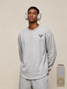 OTTIMOZO Men's Geometric Print Long Sleeve Button Half-Placket Sport Sweatshirt - Light Grey - View 1