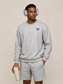 OTTIMOZO Men's Geometric Print Long Sleeve Button Half-Placket Sport Sweatshirt - Light Grey - View 6