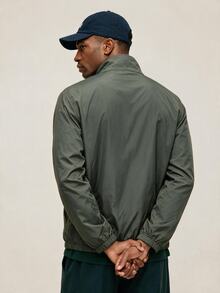 OTTIMOZO Men's Letter Print Zipper Half-Placket Long Sleeve Sports Jacket - Army Green - View 2
