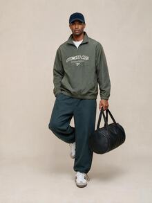 OTTIMOZO Men's Letter Print Zipper Half-Placket Long Sleeve Sports Jacket - Army Green - View 6
