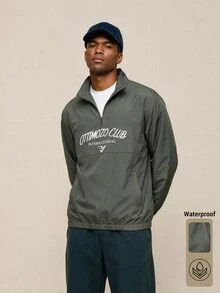 OTTIMOZO Men's Letter Print Zipper Half-Placket Long Sleeve Sports Jacket - Army Green - View 1