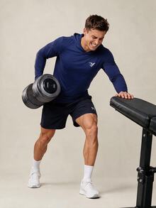 OTTIMOZO Men's Hooded Long Sleeve Fitness Top - Navy Blue - View 4