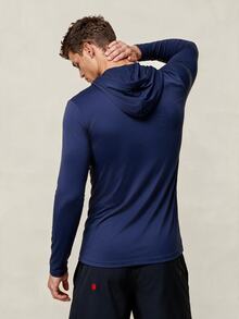 OTTIMOZO Men's Hooded Long Sleeve Fitness Top - Navy Blue - View 2