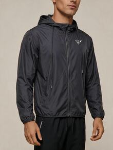 OTTIMOZO Men's Outdoor Zipper Long Sleeve Hooded Sports Jacket - Black - View 3