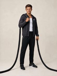 OTTIMOZO Men's Outdoor Zipper Long Sleeve Hooded Sports Jacket - Black - View 6
