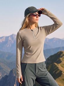 In My Nature Women's Half-Zip Long Sleeve Outdoor T-Shirt - Camel - View 1