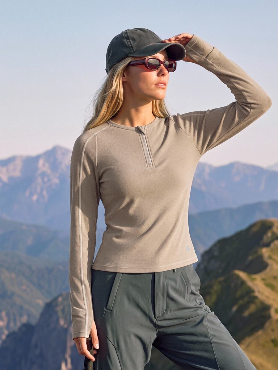 In My Nature Women's Half-Zip Long Sleeve Outdoor T-Shirt - Camel - View 1